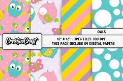 Spring Owls Digital Papers, springtime backgrounds designs Product Image 1