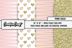 Pink Gold Digital Papers, pink gold background illustrations Product Image 1
