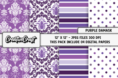 Purple Damask Digital Papers, lavender digital scrapbooking Product Image 1