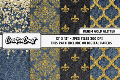 Denim Gold Glitter Digital Papers, denim textures designs Product Image 1