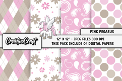 Pink Pegasus Digital Papers, pegasus background illustration Product Image 1