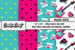 Music Rock Digital Paper, music scrapbook illustrations Product Image 1
