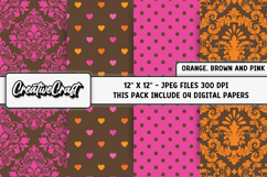 Orange Pink Digital Paper, orange pink digital scrapbook Product Image 1