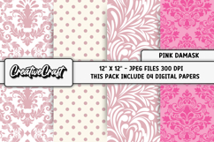Pink Damask Digital Papers, pink colors digital scrapbooking Product Image 1