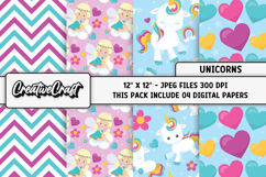 Unicorns Digital Papers, unicorns backgrounds designs Product Image 1
