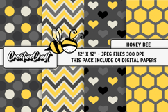 Honey Bee Digital Paper, honeybee scrapbook, illustrations Product Image 1