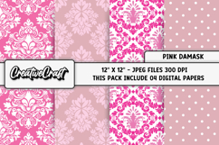 Pink Damask Digital Papers, pink colors digital scrapbooking Product Image 1