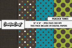 Peacock Tones Digital Papers, brown green background designs Product Image 1