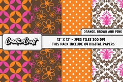 Orange Pink Digital Paper, orange pink digital scrapbook Product Image 1