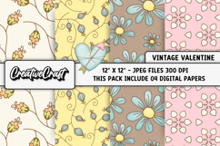 Vintage Valentine Digital Papers, vintage background designs Product Image 1
