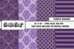 Purple Damask Digital Papers, lavender digital scrapbooking Product Image 1