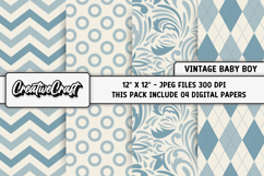 Vintage Baby Boy Digital Paper, baby boy backgrounds designs Product Image 1