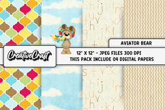 Aviator Bear Digital Papers, aviator backgrounds designs Product Image 1