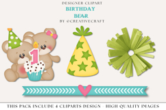 Birthday Bear png clipart, birthday clip art illustrations Product Image 1