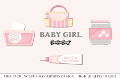 Baby Girl Clip Arts, baby shower illustration, graphics png Product Image 1
