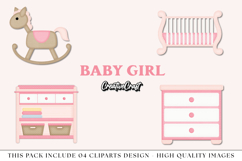 Baby Girl Clip Arts, baby shower illustration, graphics png Product Image 1