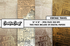 Vintage Travel Digital Paper, junk journal digital scrapbook Product Image 1