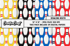 Bowling Night Digital Paper, bowling digital scrapbook Product Image 1