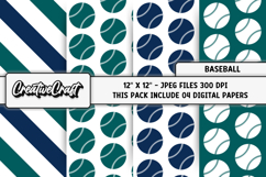 Baseball Sport Digital Paper, baseball graphic illustrations Product Image 1