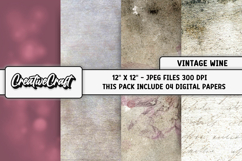 Vintage Wine Digital Paper, junk journal digital scrapbook Product Image 1