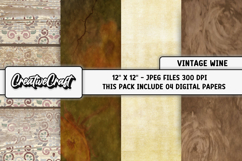 Vintage Wine Digital Paper, junk journal digital scrapbook Product Image 1