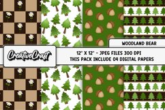 Woodland Bear Digital Papers, woodland graphic, illustration Product Image 1