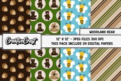 Woodland Bear Digital Papers, woodland graphic, illustration Product Image 1