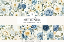 Blue Floral Seamless Patterns, digital papers, watercolor Product Image 1