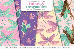 Fairies &amp; Dragonflies Seamless Pattern, fairy digital papers Product Image 1