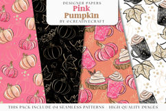 Pink Pumpkin Seamless Pattern, pink pumkin digital papers Product Image 1
