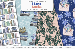 I love Books seamless pattern, booklovers digital papers Product Image 1