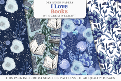 I love Books seamless pattern, booklovers digital papers Product Image 1