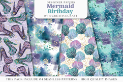 Mermaid Birthday Seamless Pattern, mermaid digital papers Product Image 1