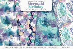 Mermaid Birthday Seamless Pattern, mermaid digital papers Product Image 1