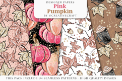 Pink Pumpkin Seamless Pattern, pink pumkin digital papers Product Image 1