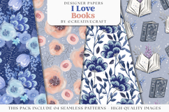 I love Books seamless pattern, booklovers digital papers Product Image 1