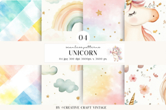 Unicorn Seamless Patterns, watercolor digital papers Product Image 1