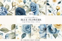 Blue Floral Seamless Patterns, digital papers, watercolor Product Image 1