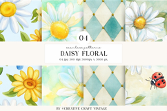 Daisy Floral Seamless Patterns, watercolor digital papers Product Image 1