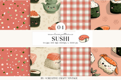 Kawaii Sushi Seamless Patterns, watercolor digital papers Product Image 1