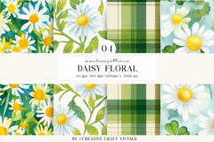Daisy Floral Seamless Patterns, watercolor digital papers Product Image 1