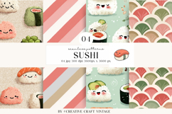 Kawaii Sushi Seamless Patterns, watercolor digital papers Product Image 1
