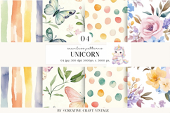Unicorn Seamless Patterns, watercolor digital papers Product Image 1