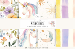 Unicorn Seamless Patterns, watercolor digital papers Product Image 1