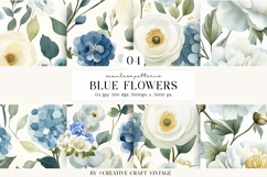 Blue Floral Seamless Patterns, digital papers, watercolor Product Image 1