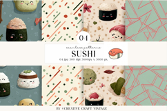 Kawaii Sushi Seamless Patterns, watercolor digital papers Product Image 1