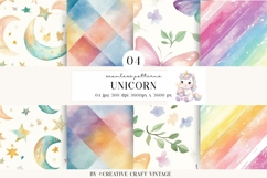 Unicorn Seamless Patterns, watercolor digital papers Product Image 1