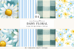 Daisy Floral Seamless Patterns, watercolor digital papers Product Image 1