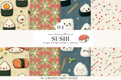 Kawaii Sushi Seamless Patterns, watercolor digital papers Product Image 1