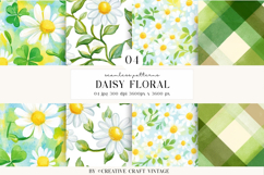 Daisy Floral Seamless Patterns, watercolor digital papers Product Image 1